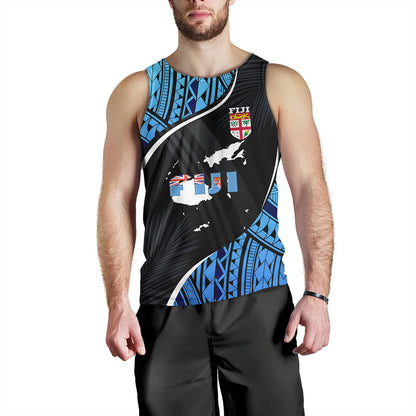 Fiji Tank Top Fiji Map With Coat Of Arms Polynesian Tatau Half Black