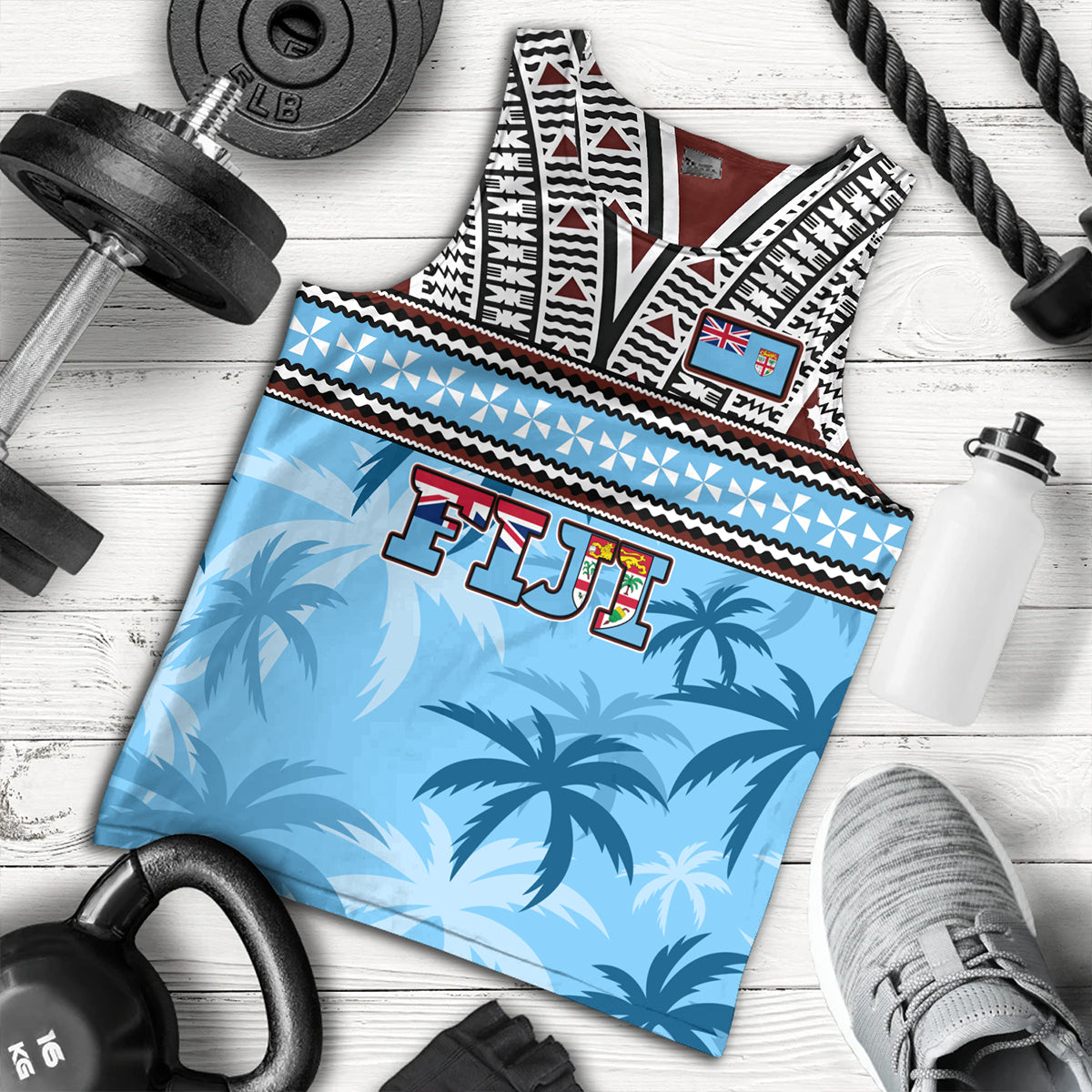 Fiji Tank Top Fijian Tribal Masi Design With Tropical Palm Leaves