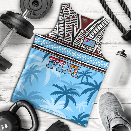 Fiji Tank Top Fijian Tribal Masi Design With Tropical Palm Leaves