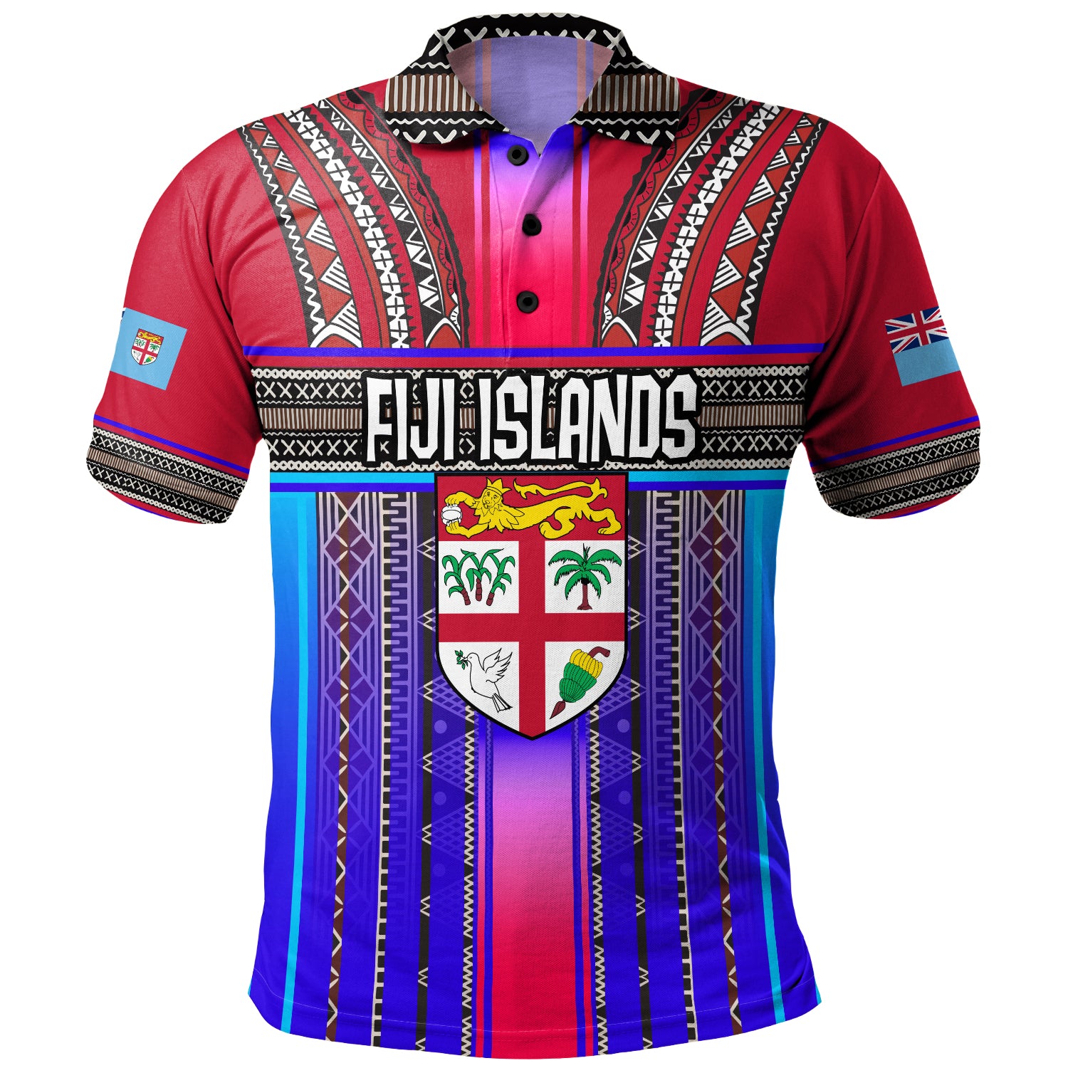Fiji Polo Shirt Fijian Traditional Masi Patterns Red