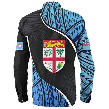 Fiji Long Sleeve Shirt Fiji Map With Coat Of Arms Polynesian Tatau Half Black
