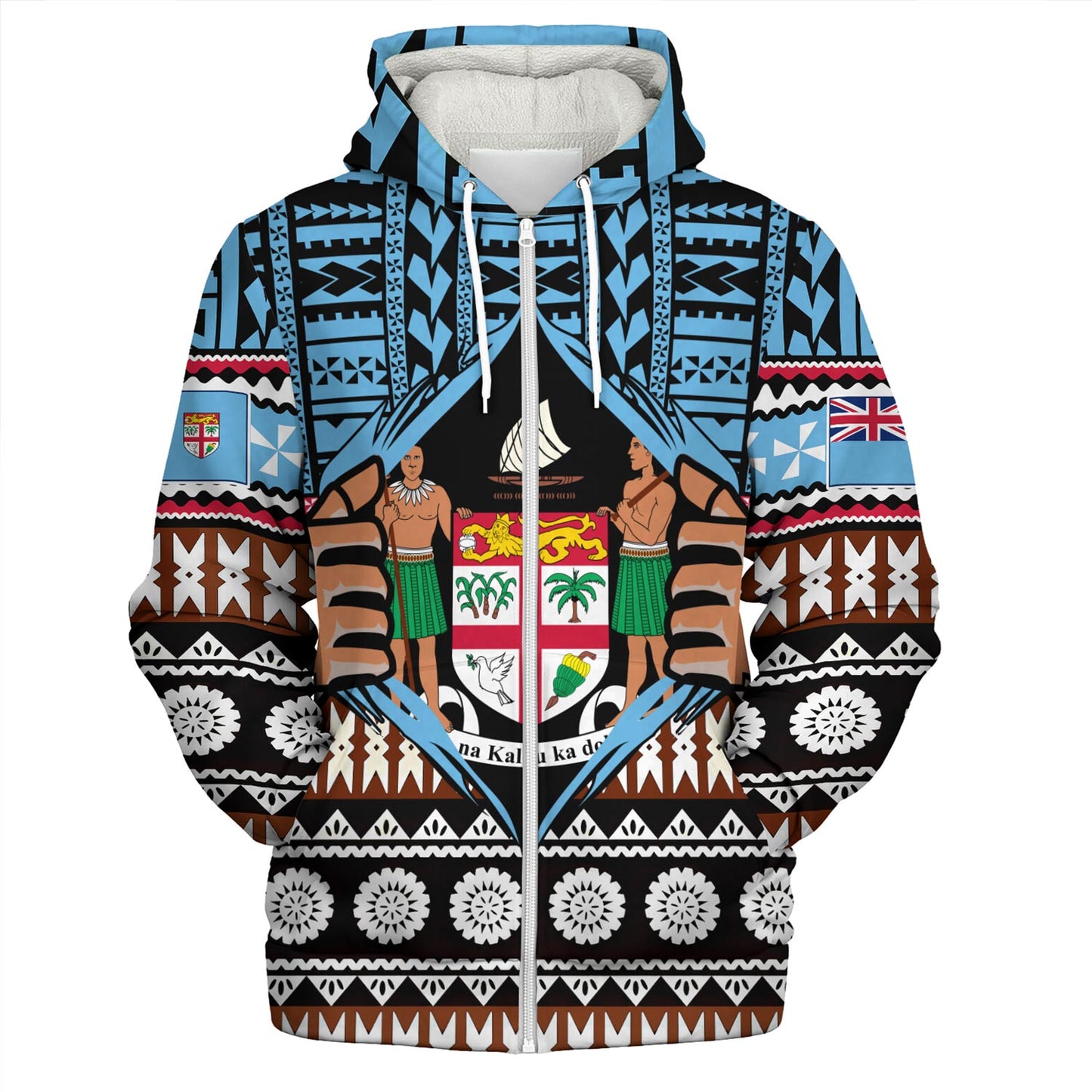 Fiji Sherpa Hoodie Born Fijian Masi Traditional Pattern Pacific Tribal Art