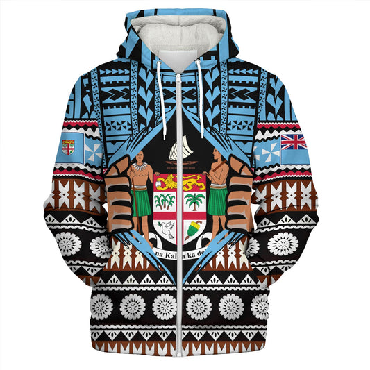 Fiji Sherpa Hoodie Born Fijian Masi Traditional Pattern Pacific Tribal Art