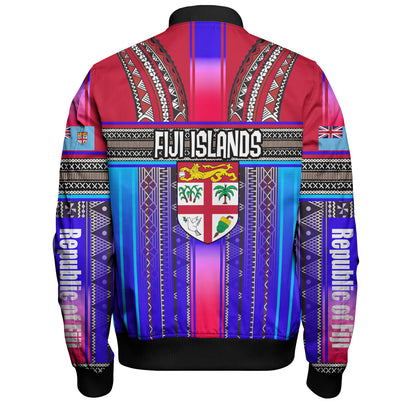 Fiji Bomber Jacket Fijian Traditional Masi Patterns Red