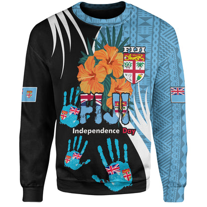 Fiji Sweatshirt Fiji Day The Bula Spirit Fijian Hand Print Tapa Pattern Tropical Flowers