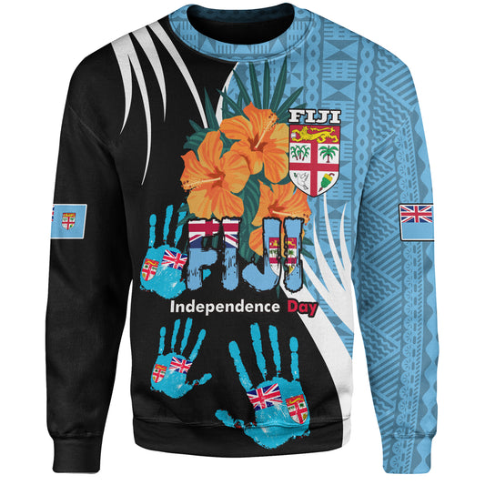 Fiji Sweatshirt Fiji Day The Bula Spirit Fijian Hand Print Tapa Pattern Tropical Flowers