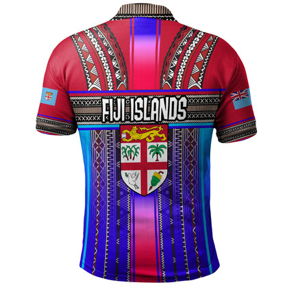 Fiji Polo Shirt Fijian Traditional Masi Patterns Red