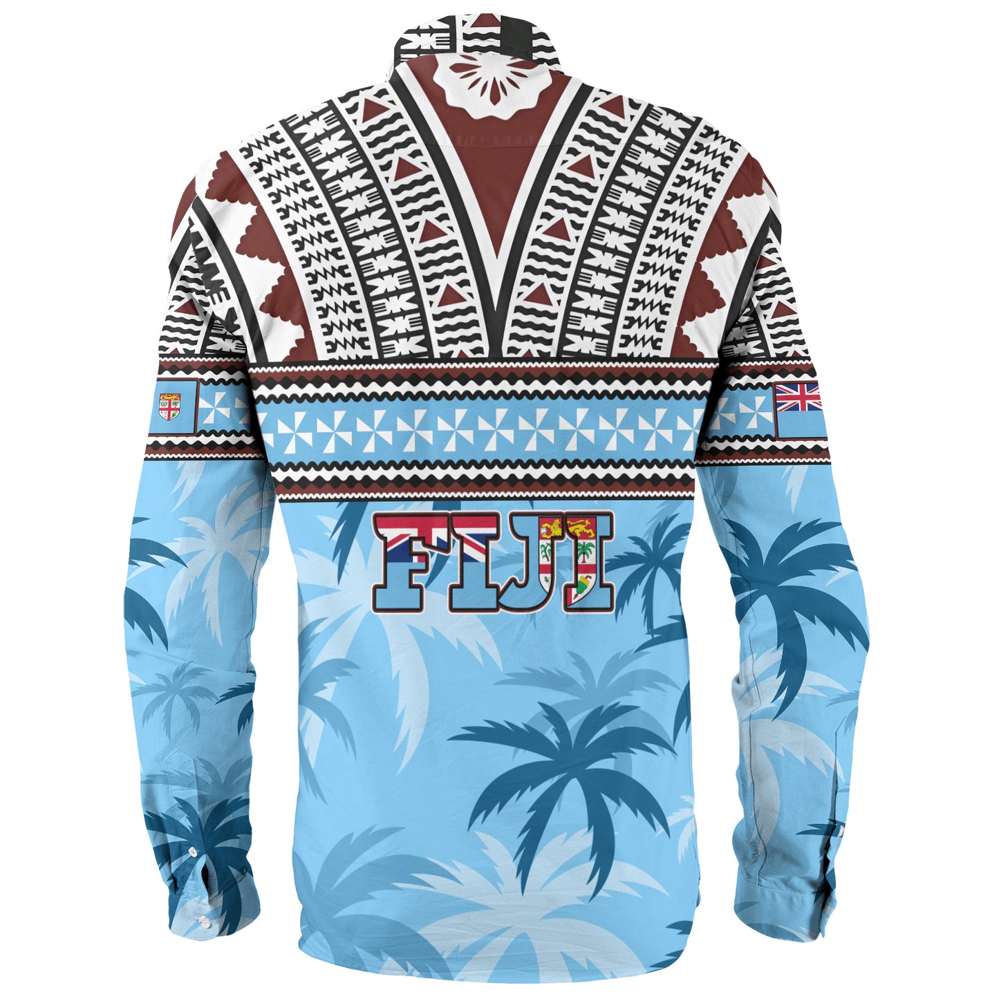 Fiji Long Sleeve Shirt Fijian Tribal Masi Design With Tropical Palm Leaves