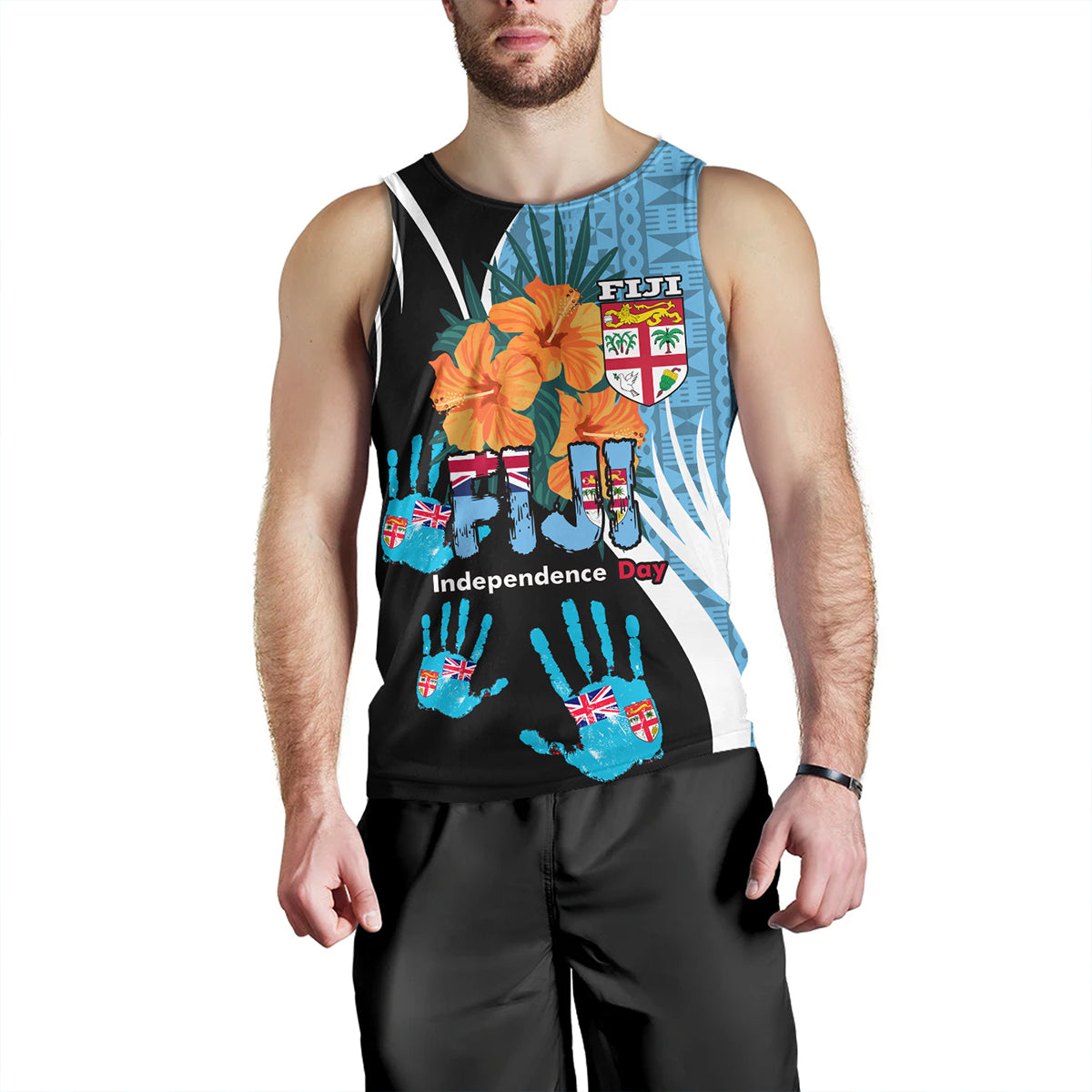 Fiji Tank Top Fiji Day The Bula Spirit Fijian Hand Print Tapa Pattern Tropical Flowers