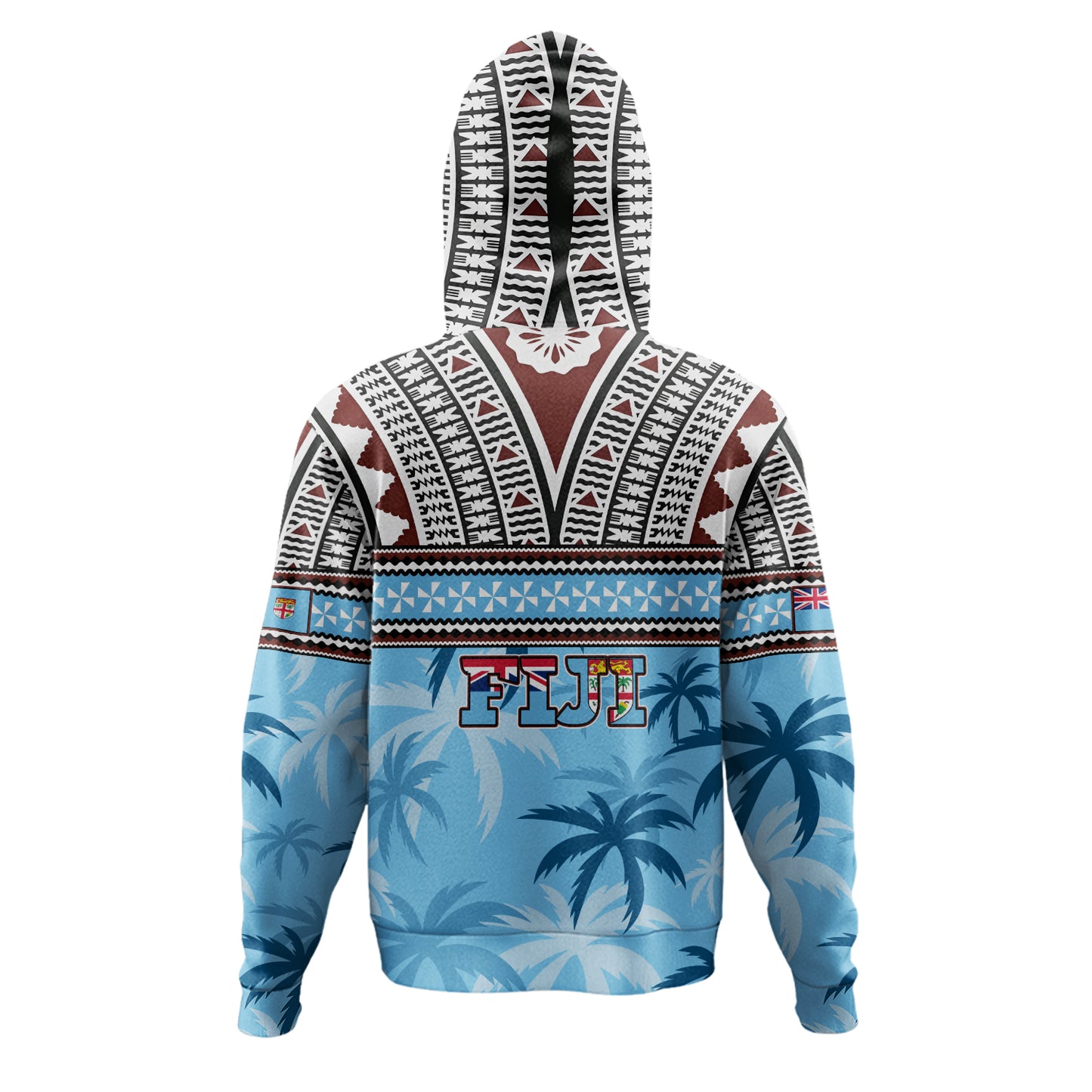 Fiji Hoodie Fijian Tribal Masi Design With Tropical Palm Leaves