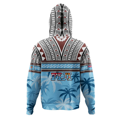 Fiji Hoodie Fijian Tribal Masi Design With Tropical Palm Leaves
