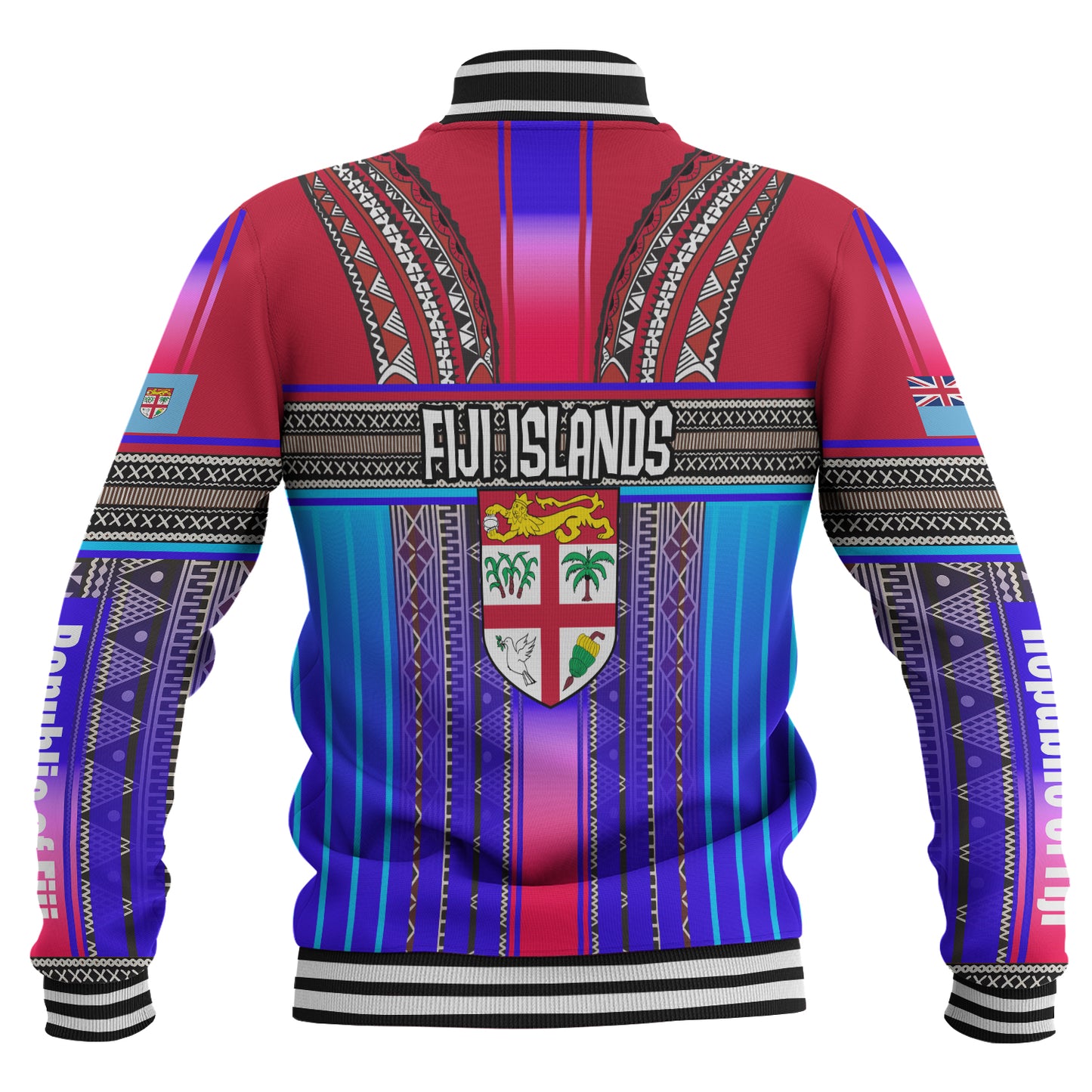 Fiji Baseball Jacket Fijian Traditional Masi Patterns Red