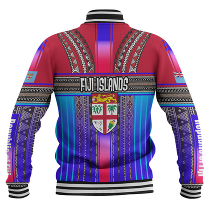 Fiji Baseball Jacket Fijian Traditional Masi Patterns Red
