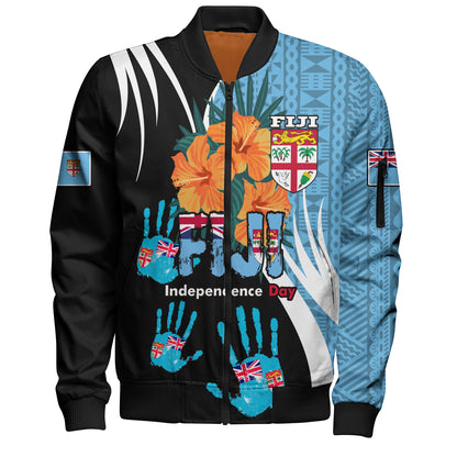 Fiji Bomber Jacket Fiji Day The Bula Spirit Fijian Hand Print Tapa Pattern Tropical Flowers