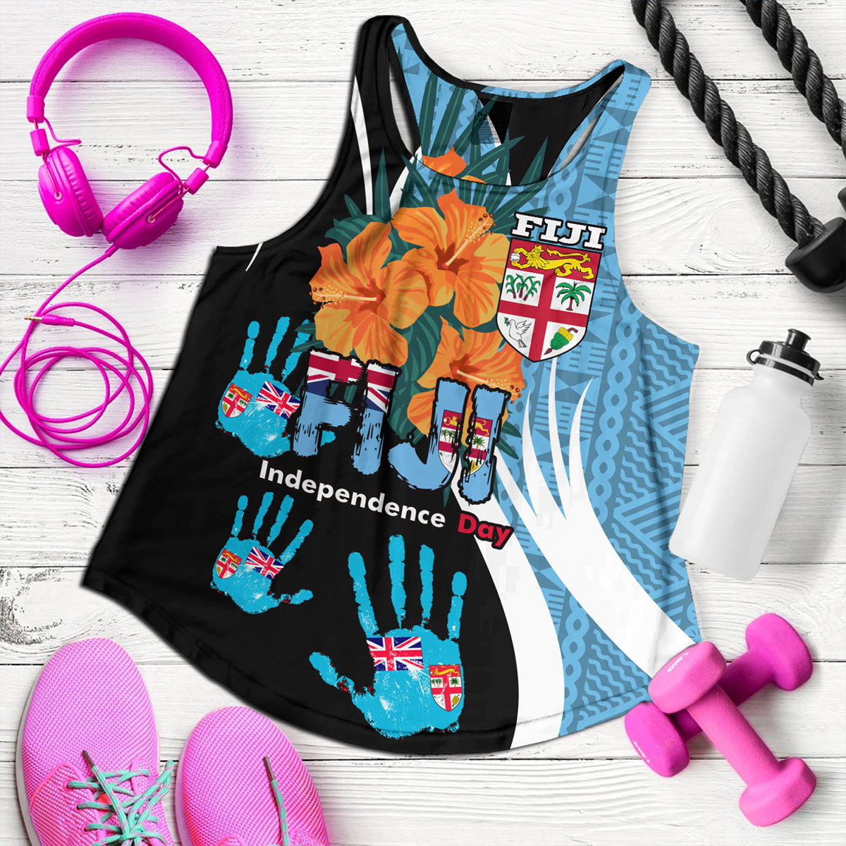 Fiji Women Tank Fiji Day The Bula Spirit Fijian Hand Print Tapa Pattern Tropical Flowers