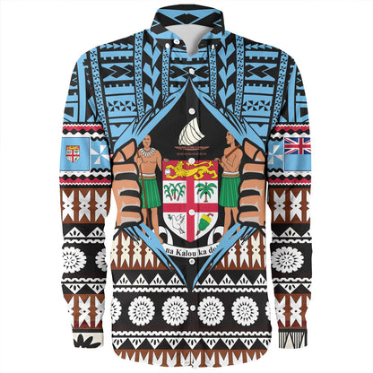 Fiji Long Sleeve Shirt Born Fijian Masi Traditional Pattern Pacific Tribal Art