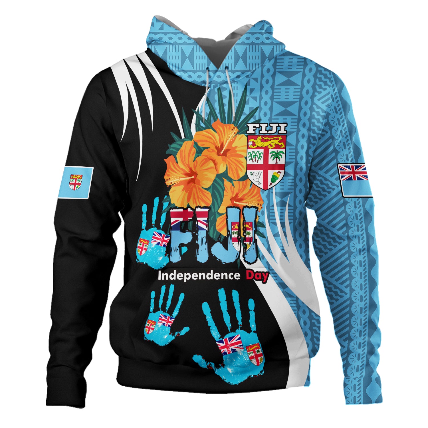 Fiji Hoodie Fiji Day The Bula Spirit Fijian Hand Print Tapa Pattern Tropical Flowers