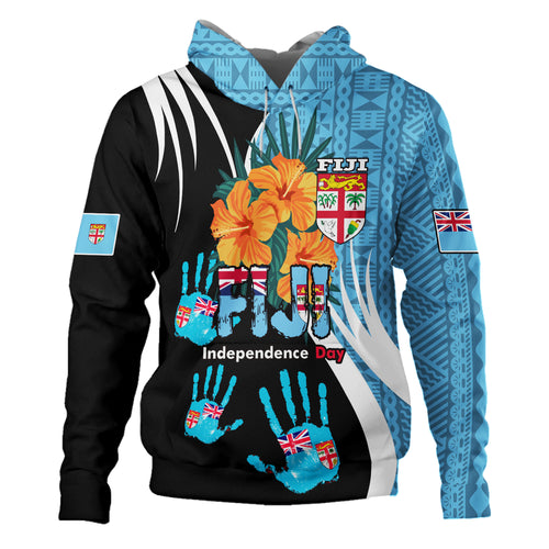 Fiji Hoodie Fiji Day The Bula Spirit Fijian Hand Print Tapa Pattern Tropical Flowers