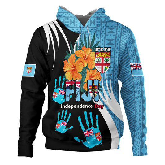 Fiji Hoodie Fiji Day The Bula Spirit Fijian Hand Print Tapa Pattern Tropical Flowers