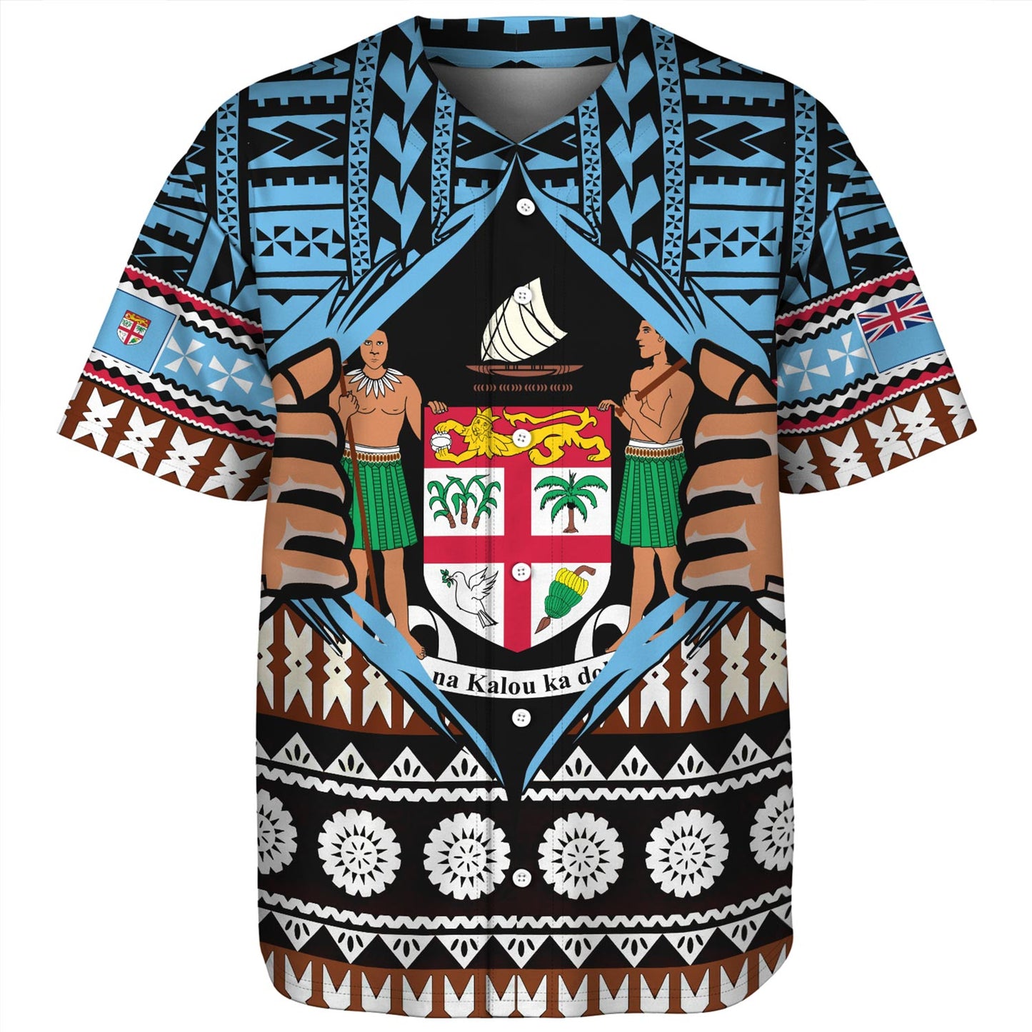Fiji Baseball Shirt Born Fijian Masi Traditional Pattern Pacific Tribal Art