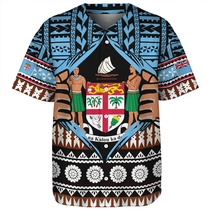 Fiji Baseball Shirt Born Fijian Masi Traditional Pattern Pacific Tribal Art