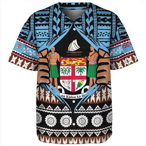 Fiji Baseball Shirt Born Fijian Masi Traditional Pattern Pacific Tribal Art