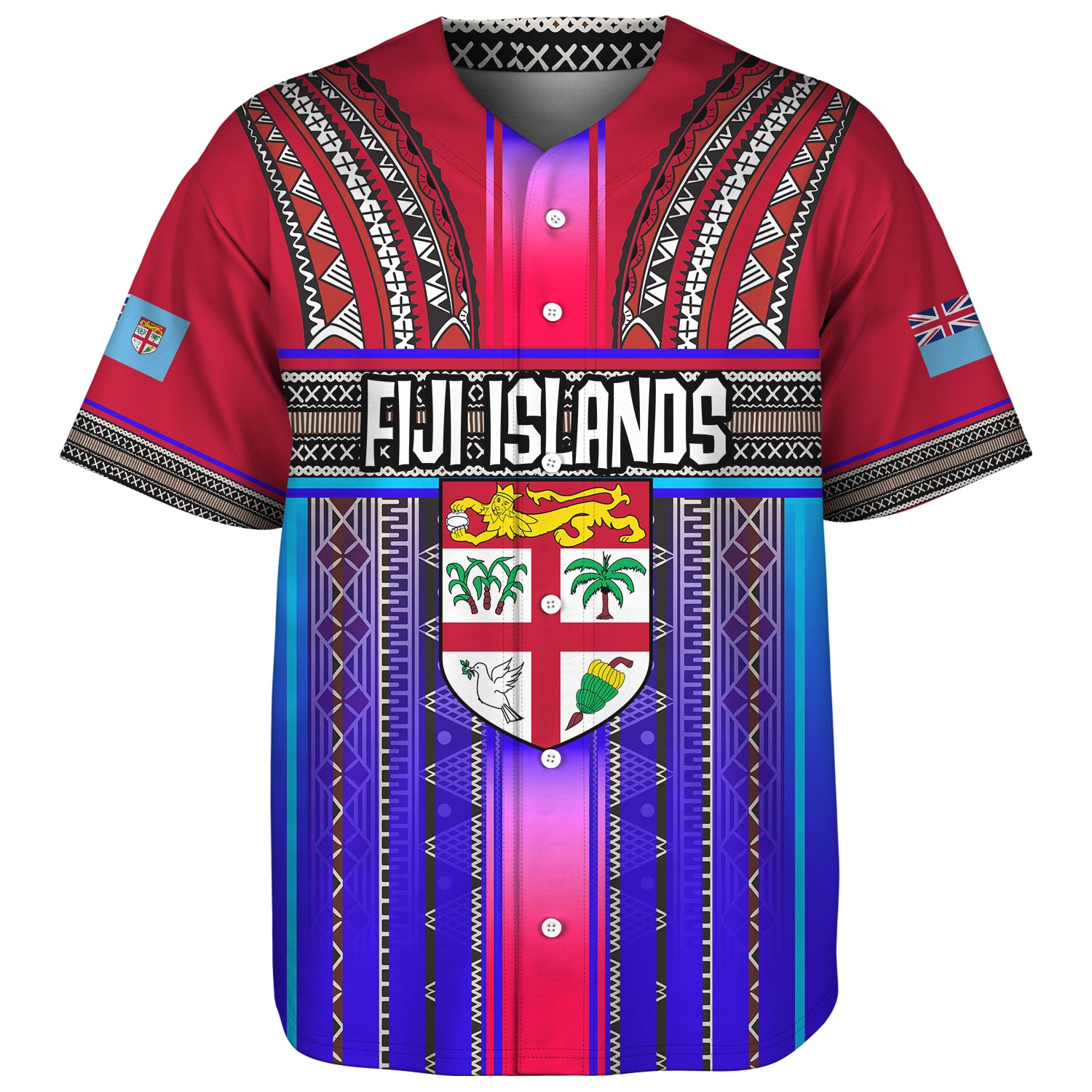 Fiji Baseball Shirt Fijian Traditional Masi Patterns Red