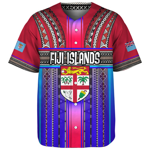 Fiji Baseball Shirt Fijian Traditional Masi Patterns Red