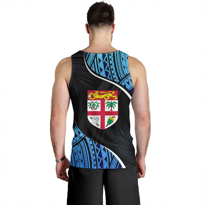 Fiji Tank Top Fiji Map With Coat Of Arms Polynesian Tatau Half Black