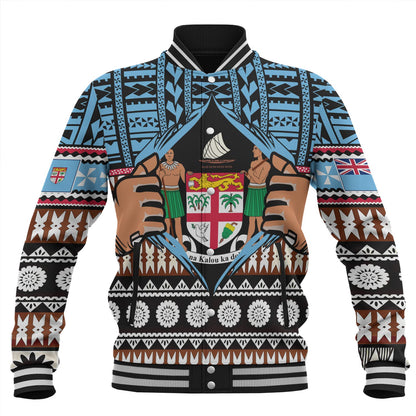 Fiji Baseball Jacket Born Fijian Masi Traditional Pattern Pacific Tribal Art