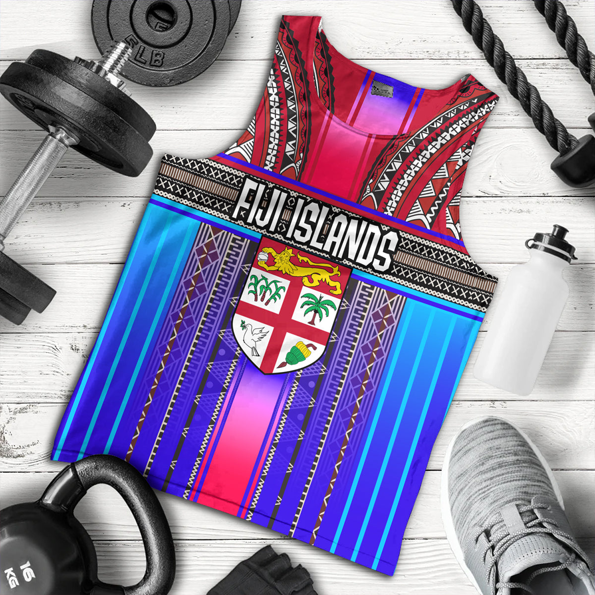 Fiji Tank Top Fijian Traditional Masi Patterns Red