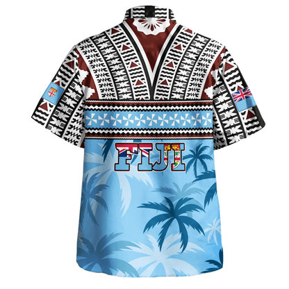 Fiji Hawaiian Shirt Fijian Tribal Masi Design With Tropical Palm Leaves