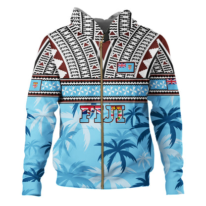 Fiji Hoodie Fijian Tribal Masi Design With Tropical Palm Leaves