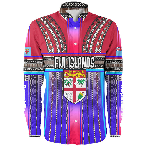 Fiji Long Sleeve Shirt Fijian Traditional Masi Patterns Red