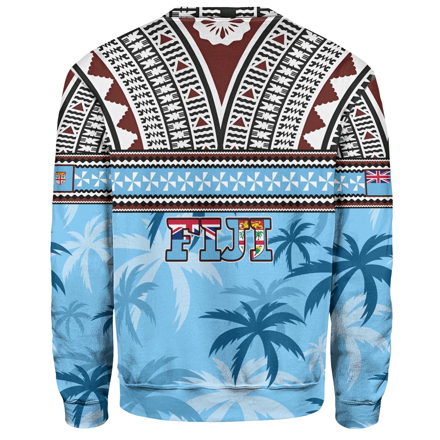 Fiji Sweatshirt Fijian Tribal Masi Design With Tropical Palm Leaves