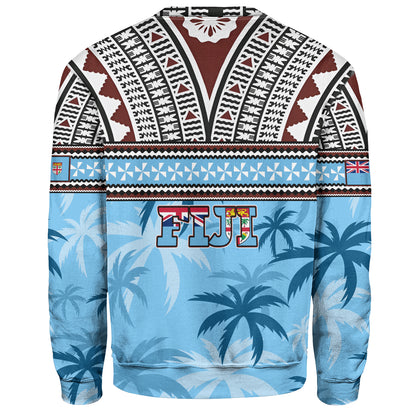Fiji Sweatshirt Fijian Tribal Masi Design With Tropical Palm Leaves