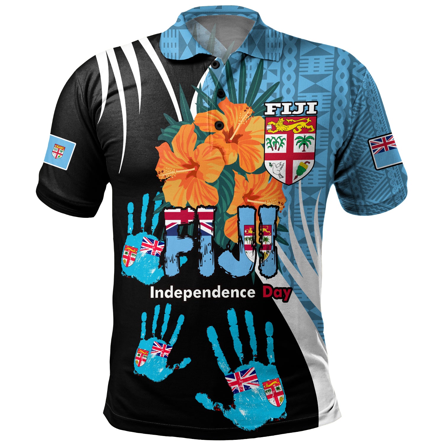 Fiji Polo Shirt Fiji Day The Bula Spirit Fijian Hand Print Tapa Pattern Tropical Flowers