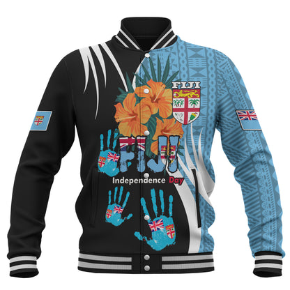 Fiji Baseball Jacket Fiji Day The Bula Spirit Fijian Hand Print Tapa Pattern Tropical Flowers