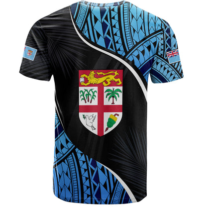 Fiji T-Shirt Fiji Map With Coat Of Arms Polynesian Tatau Half Black