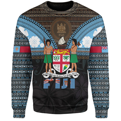 Fiji Sweatshirt Fiji Brown Masi Design With Coat Of Arms Tribal Half Black