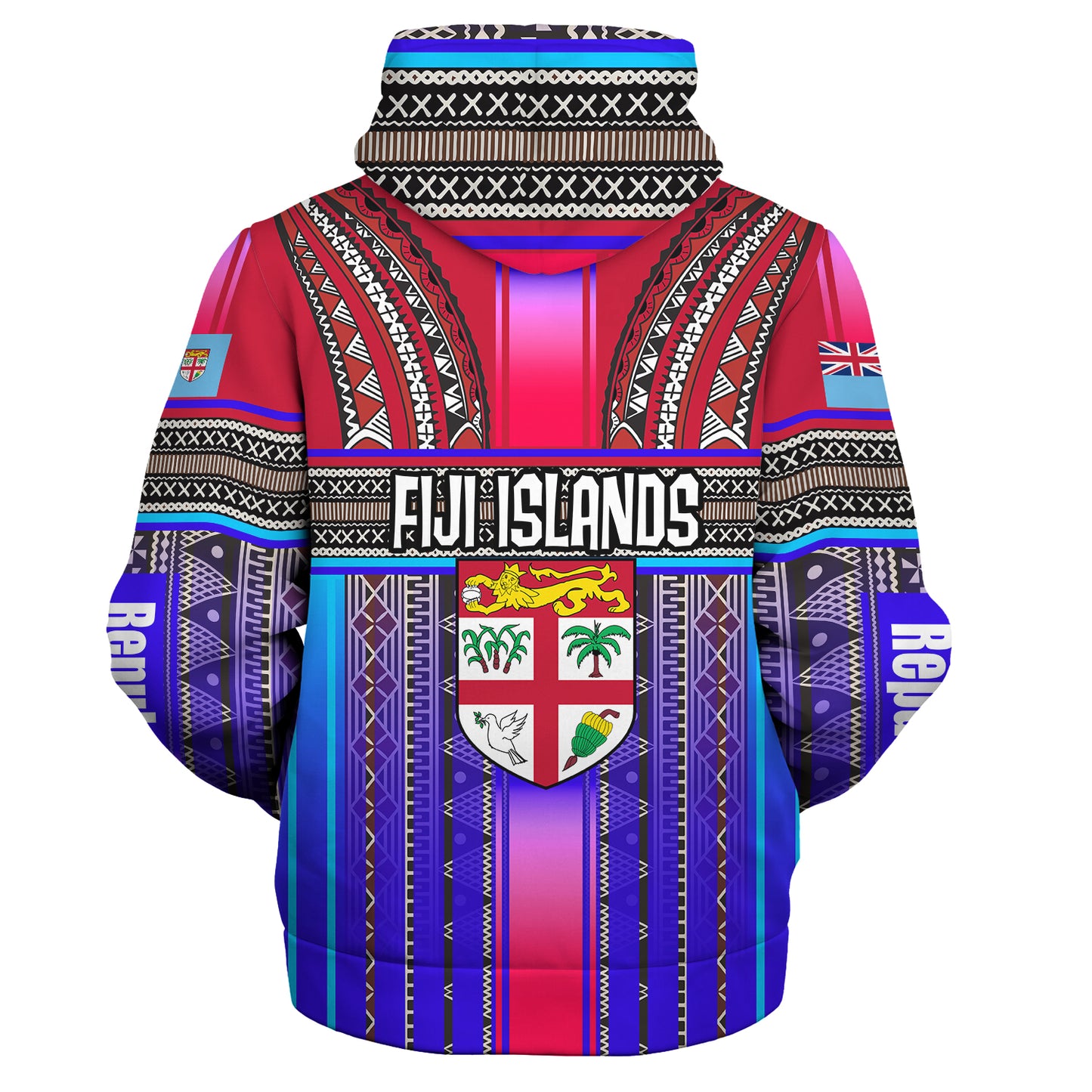 Fiji Sherpa Hoodie Fijian Traditional Masi Patterns Red