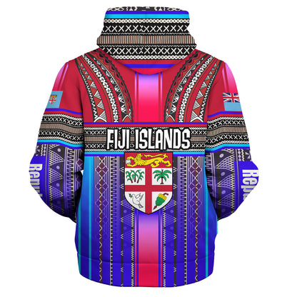 Fiji Sherpa Hoodie Fijian Traditional Masi Patterns Red