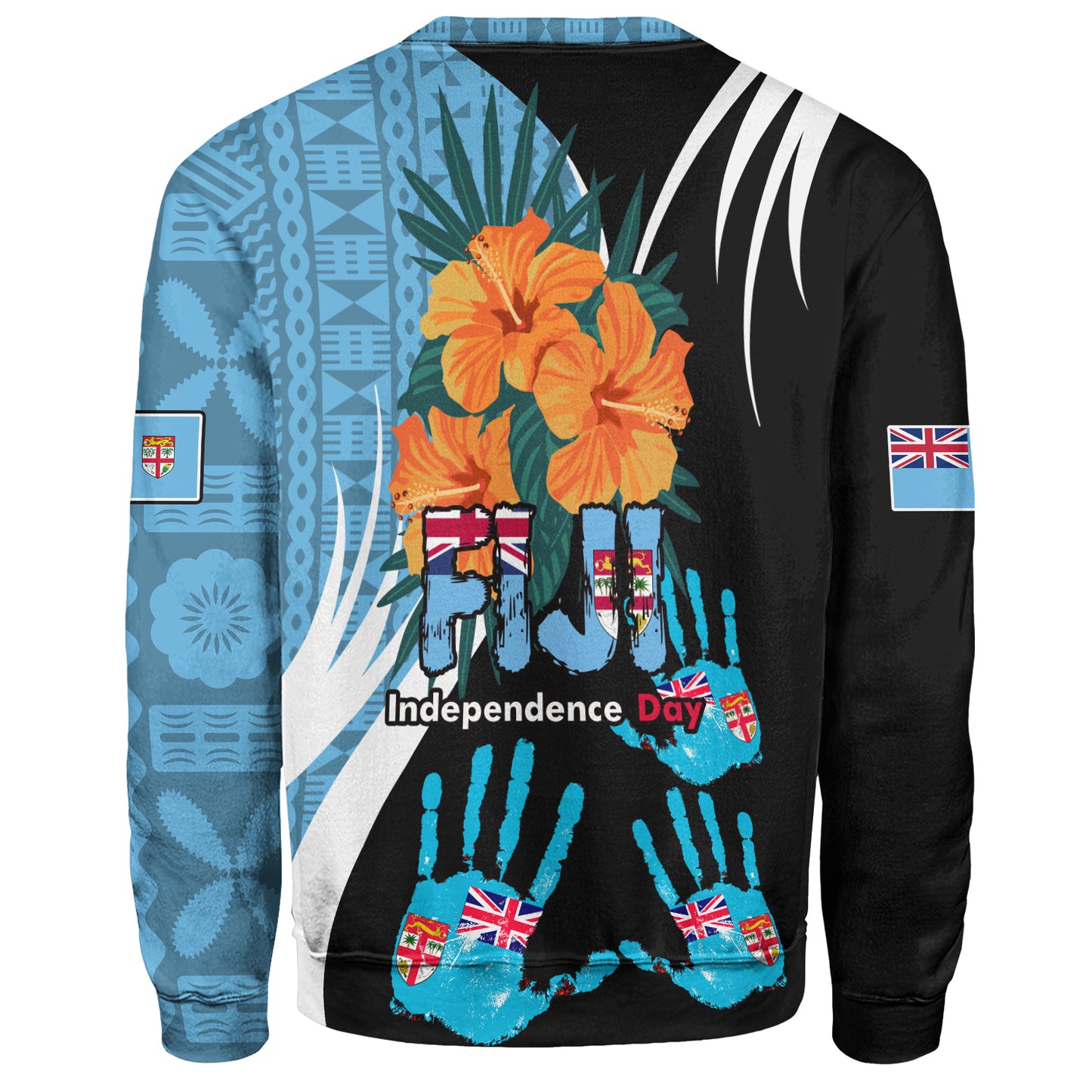 Fiji Sweatshirt Fiji Day The Bula Spirit Fijian Hand Print Tapa Pattern Tropical Flowers