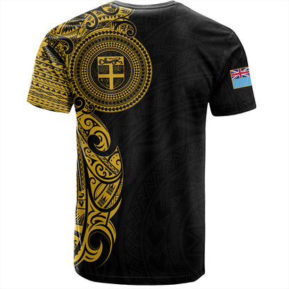 Fiji T-Shirt Custom Polynesian Half Sleeve Gold Tattoo With Seal Black
