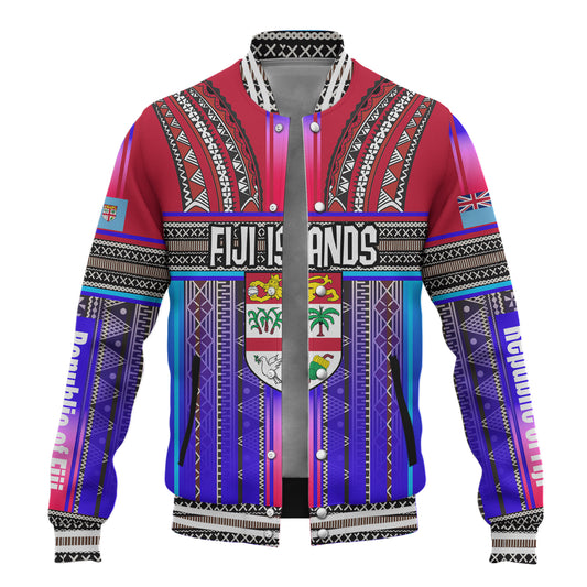 Fiji Baseball Jacket Fijian Traditional Masi Patterns Red