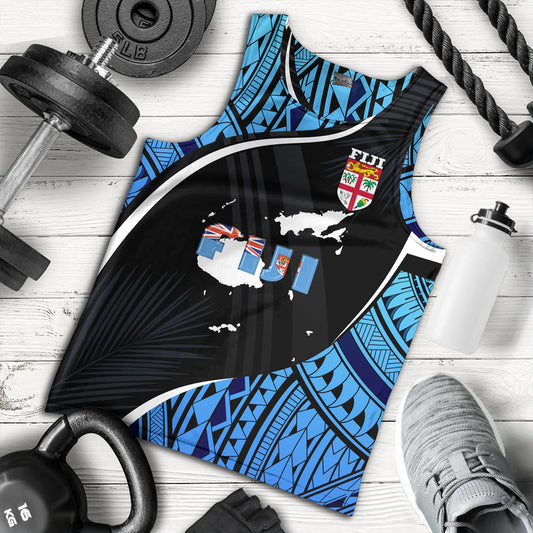 Fiji Tank Top Fiji Map With Coat Of Arms Polynesian Tatau Half Black