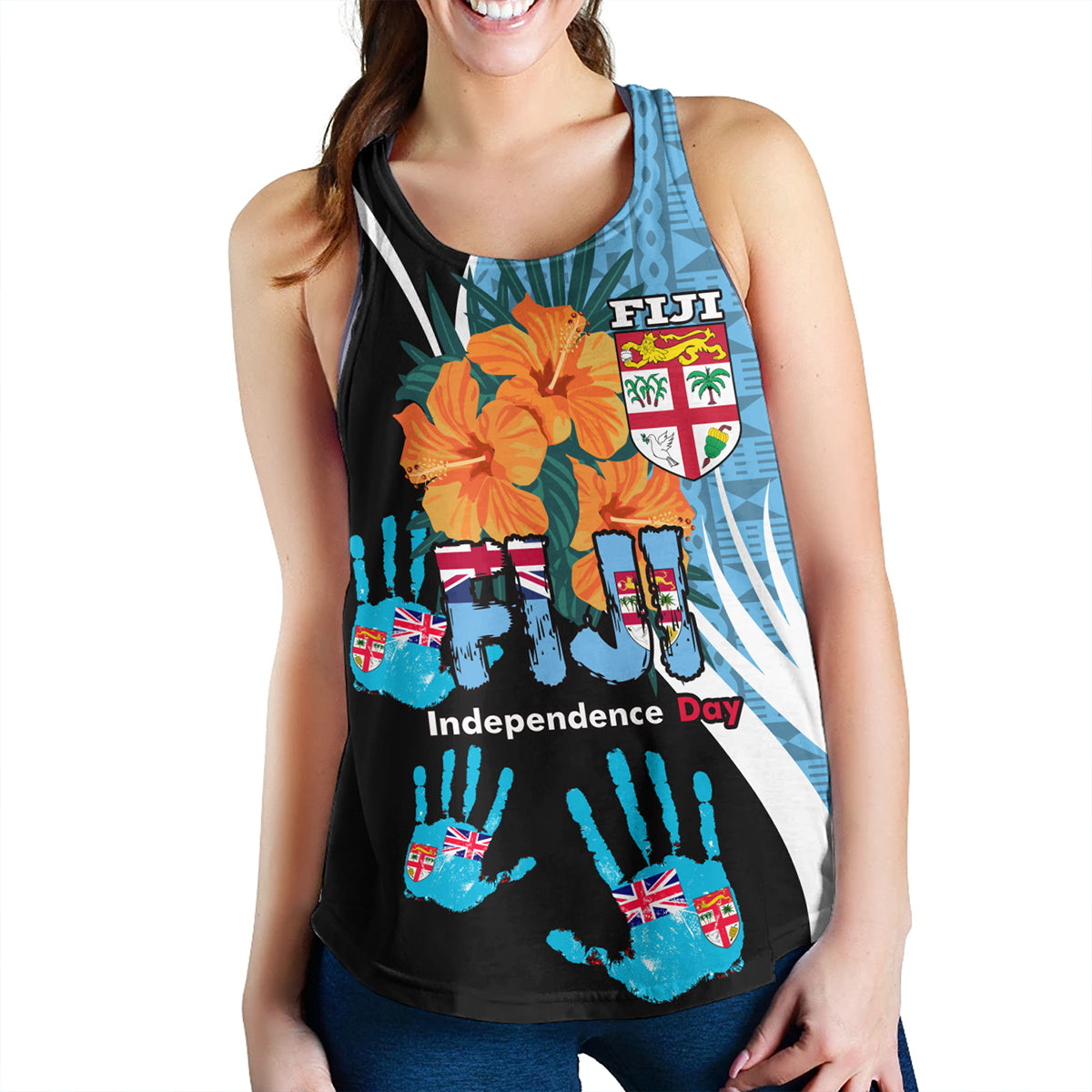 Fiji Women Tank Fiji Day The Bula Spirit Fijian Hand Print Tapa Pattern Tropical Flowers
