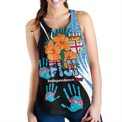 Fiji Women Tank Fiji Day The Bula Spirit Fijian Hand Print Tapa Pattern Tropical Flowers