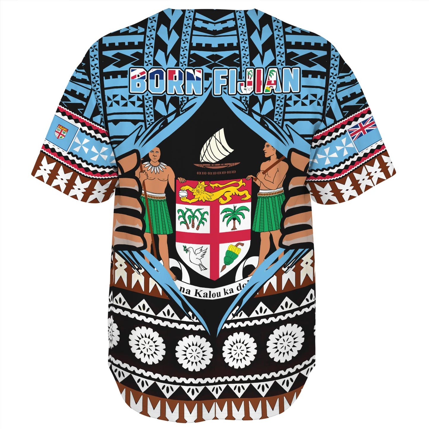 Fiji Baseball Shirt Born Fijian Masi Traditional Pattern Pacific Tribal Art