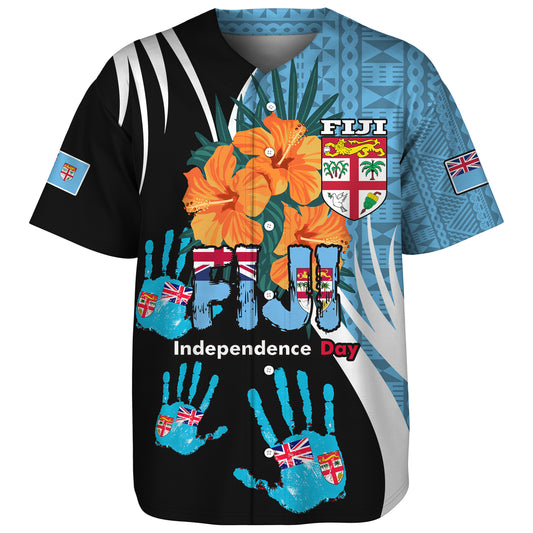 Fiji Baseball Shirt Fiji Day The Bula Spirit Fijian Hand Print Tapa Pattern Tropical Flowers
